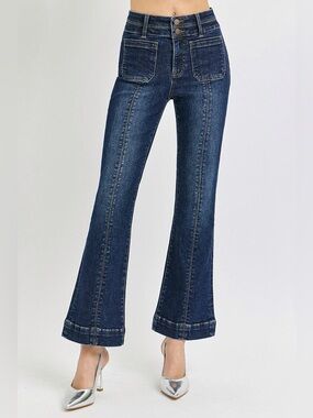 Ankle Flare Patch Pocket Jeans with Front Seam - Risen